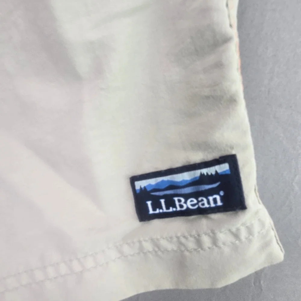LL Bean Swim Trunks Supplex Nylon Colorblock M Orange Blue Tan Mesh Lined 509470